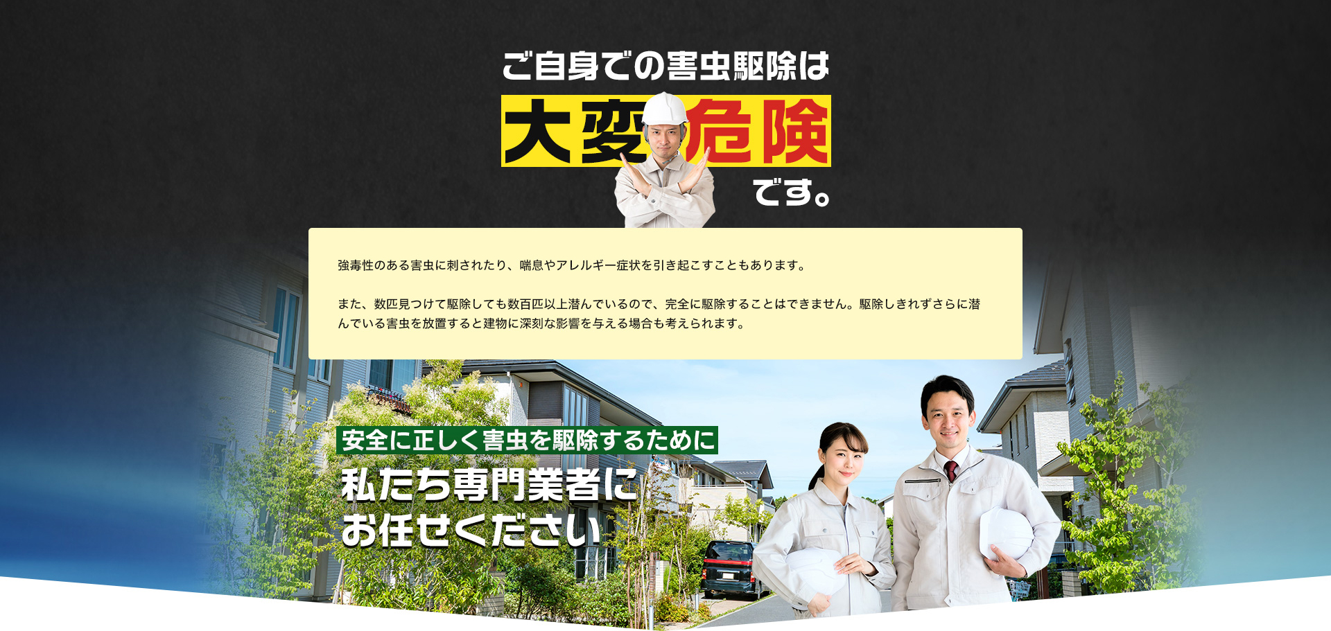 ご自身での害虫駆除は大変危険です。